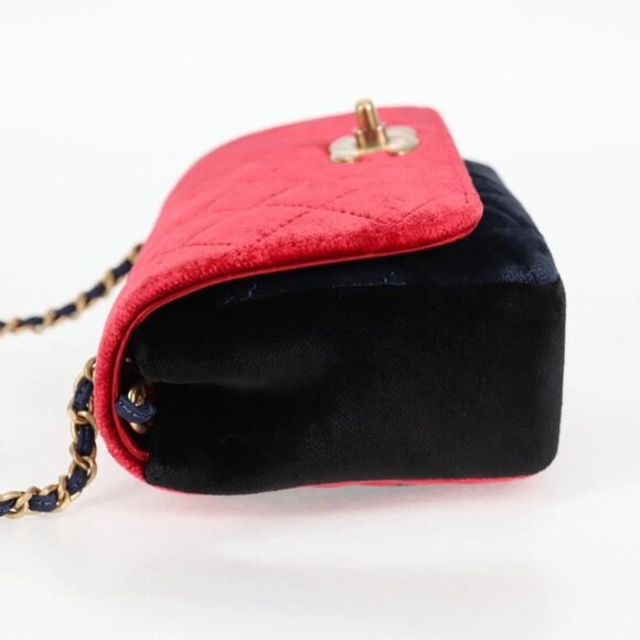 CHANEL Matelasse Camellia Chain Shoulder Bag Velor Red CC Auth KD378SM - Picture 7 of 16